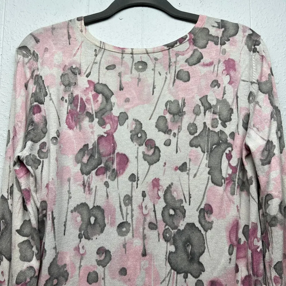 J.Jill Silk Cotton Cashmere Floral Cardigan Sweater Womens Medium Quiet Luxury